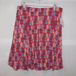 Lularoe Madison Womens 3XL Red Blue Patterned A Line Pleated Skirt w Pockets NEW